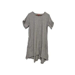 Artsy Toofan S Black White Woven Cotton Shift Dress Uneven Hem Pockets S/S